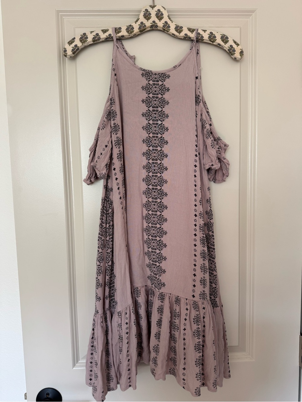 O'Neill Mauve Floral-Print Cold-Shoulder Midi Dress